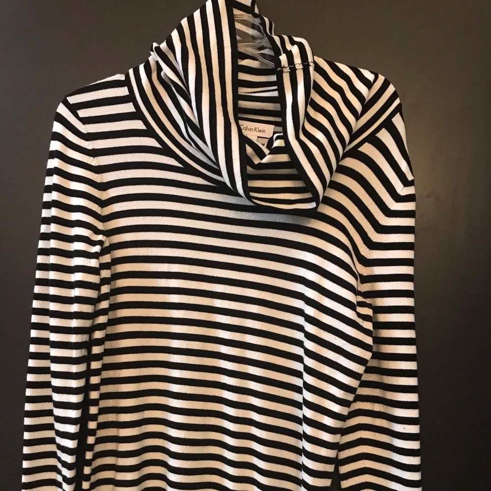Calvin Klein striped turtleneck black and white